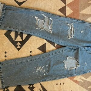 Wrangler Women's Distressed Straight Leg Jeans - Blue